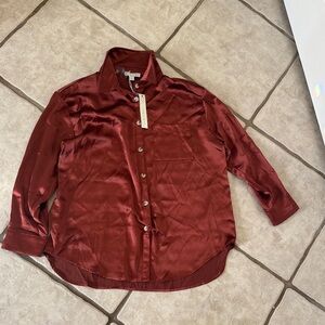She + Sky Maroon Casual Button Down Shirt